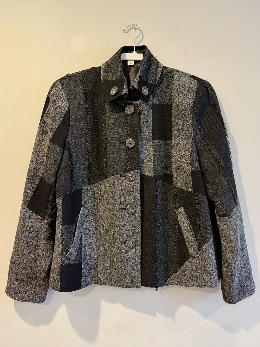 Coldwater Creek Black and Gray Patchwork Button Blazer
